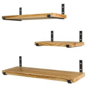HOSOM Rustic Floating Shelves Wall Mounted, Wood Wall Shelves for Living Room, Bathroom and Kitchen Set of 3