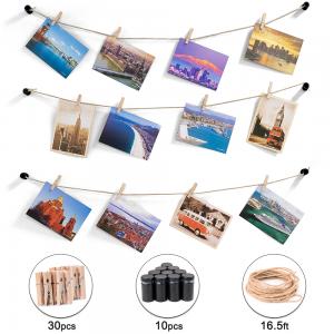 HOSOM String Picture Hanger with Clips, 16.5 FT String Photo Display for Bedroom, Wall Photo Display with 30 Clips for Hanging Pictures