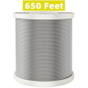 HOSOM 1/8 Stainless Steel Cable, T316 Aircraft Cable for Deck Railing, 650FT