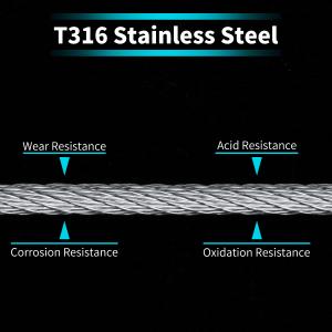 HOSOM 1/8 Stainless Steel Cable, T316 Aircraft Cable for Deck Railing, 650FT