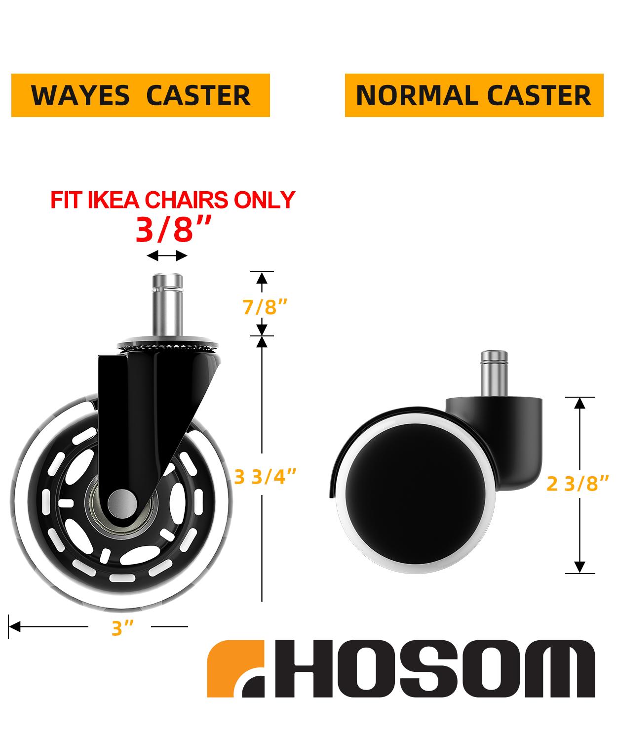 Heavy-Duty Rubber Chair Casters Replacement for Hardwood Floor & Carpet Universal Fit Stem 7/16 Inch HOSOM 10-Pack Office Chair Wheels 